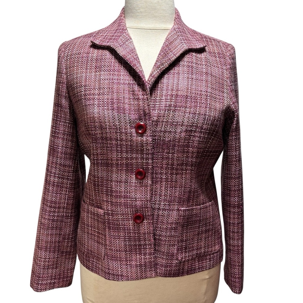 Jaclyn Smith Womens Burgundy Pink Tweed Blazer Jacket Size 16 Lined #760‎
